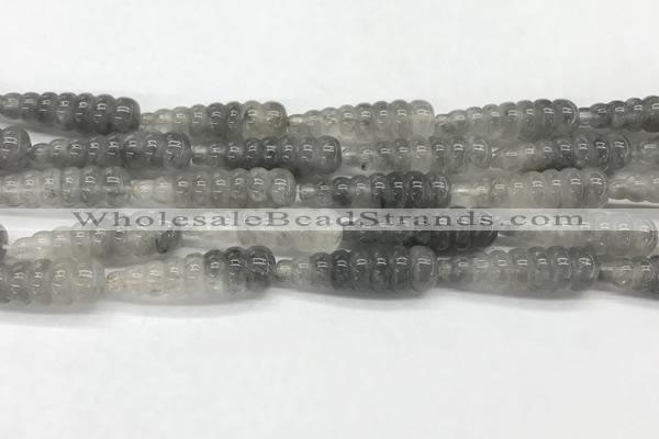 CFG1526 15.5 inches 10*35mm carved teardrop cloudy quartz beads