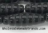 CFG1545 15.5 inches 10*30mm carved rice black agate beads