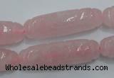 CFG208 15.5 inches 12*40mm carved rice rose quartz gemstone beads