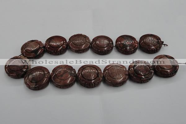 CFG226 15.5 inches 31mm carved coin red picture jasper beads