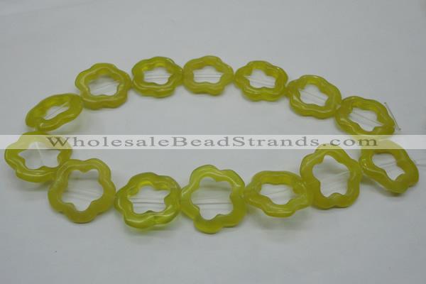 CFG33 15.5 inches 30mm carved flower lemon jade gemstone beads