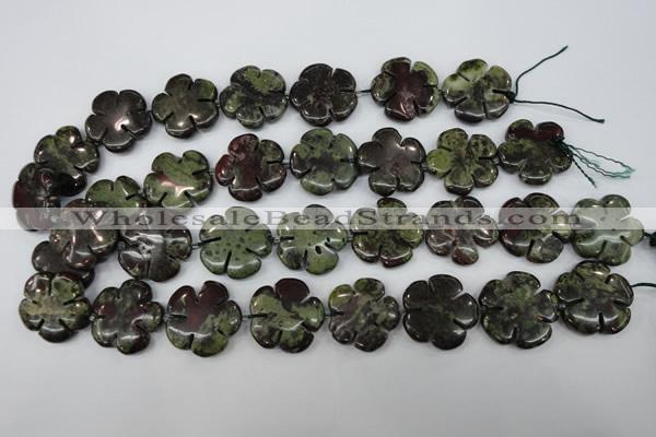 CFG460 15.5 inches 24mm carved flower dragon blood jasper beads