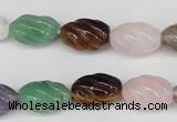 CFG52 15.5 inches 10*16mm carved rice mixed gemstone beads