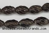 CFG55 15.5 inches 10*16mm carved rice smoky quartz beads