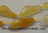 CFG561 15.5 inches 14*28mm carved trumpet flower yellow aventurine beads