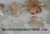 CFG657 15.5 inches 15mm carved flower pink quartz beads