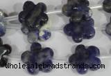 CFG669 15.5 inches 15mm carved flower sodalite gemstone beads