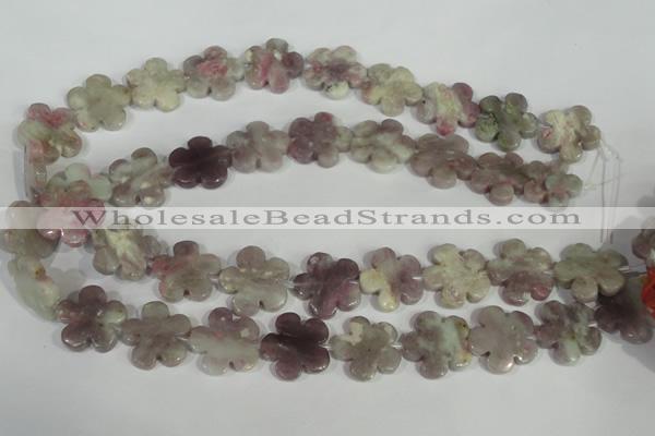 CFG691 15.5 inches 20mm carved flower lilac jasper beads