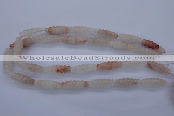 CFG752 15.5 inches 10*30mm carved rice natural pink quartz beads