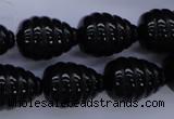 CFG758 15.5 inches 15*20mm carved teardrop black agate beads