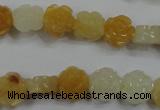 CFG881 15.5 inches 10mm carved flower yellow jade gemstone beads