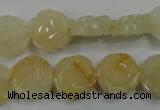 CFG882 15.5 inches 14mm carved flower yellow jade gemstone beads