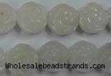 CFG885 15.5 inches 14mm carved flower white jade gemstone beads