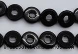 CFG903 15.5 inches 12mm carved coin donut black agate beads