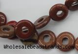 CFG905 15.5 inches 12mm carved coin donut brecciated jasper beads