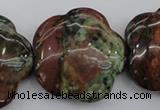 CFG941 15.5 inches 32*33mm carved flower green opal gemstone beads