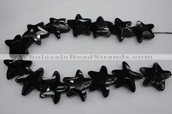 CFG954 15.5 inches 30*33mm faceted & carved star black agate beads