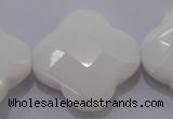 CFG971 15.5 inches 32*33mm faceted & carved flower white porcelain beads