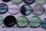 CFL1061 15 inches 10mm flat round natural fluorite gemstone beads