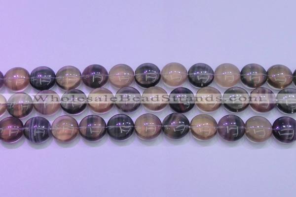 CFL1335 15.5 inches 16mm flat round purple fluorite gemstone beads