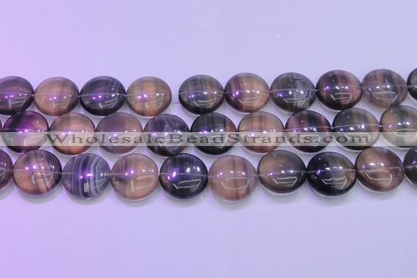 CFL1337 15.5 inches 20mm flat round purple fluorite gemstone beads