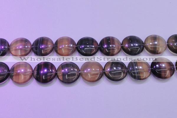 CFL1338 15.5 inches 25mm flat round purple fluorite gemstone beads