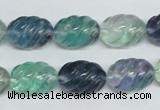 CFL306 15.5 inches 12*16mm carved rice natural fluorite beads