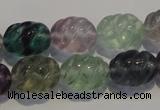 CFL476 15.5 inches 12*16mm carved rice natural fluorite beads