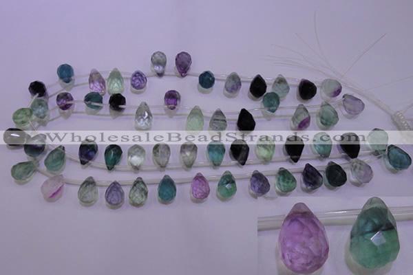 CFL709 Top-drilled 10*14mm faceted teardrop natural fluorite beads