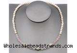 CFN100 potato white freshwater pearl & rose quartz necklace, 16 - 24 inches