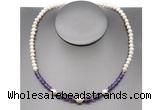 CFN101 potato white freshwater pearl & amethyst necklace, 16 - 24 inches