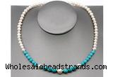 CFN105 potato white freshwater pearl & turquoise necklace, 16 - 24 inches