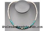 CFN106 potato white freshwater pearl & blue sea sediment jasper necklace, 16 - 24 inches