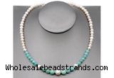 CFN107 potato white freshwater pearl & amazonite necklace, 16 - 24 inches