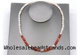 CFN114 potato white freshwater pearl & fire agate necklace, 16 - 24 inches