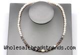 CFN115 potato white freshwater pearl & botswana agate necklace, 16 - 24 inches