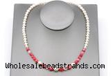 CFN126 potato white freshwater pearl & red banded agate necklace, 16 - 24 inches