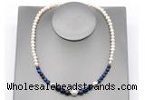 CFN130 potato white freshwater pearl & blue tiger eye necklace, 16 - 24 inches