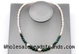 CFN131 potato white freshwater pearl & green tiger eye necklace, 16 - 24 inches