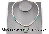 CFN153 baroque white freshwater pearl & amazonite necklace with pendant