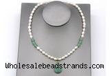 CFN156 baroque white freshwater pearl & green aventurine necklace with pendant