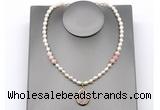 CFN162 baroque white freshwater pearl & pink opal necklace with pendant