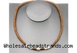 CFN210 4*6mm faceted rondelle wooden jasper & potato white freshwater pearl necklace