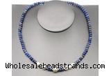 CFN220 4*6mm faceted rondelle lapis lazuli & potato white freshwater pearl necklace