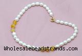 CFN307 Rice white freshwater pearl & yellow banded agate necklace, 16 - 24 inches