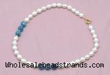 CFN315 9 - 10mm rice white freshwater pearl & apatite necklace wholesale