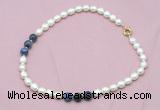 CFN316 9 - 10mm rice white freshwater pearl & sodalite necklace wholesale