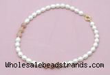 CFN336 9 - 10mm rice white freshwater pearl & moonstone necklace wholesale