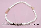 CFN337 9 - 10mm rice white freshwater pearl & rainbow moonstone necklace wholesale