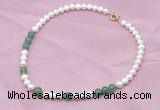 CFN504 Potato white freshwater pearl & green aventurine necklace, 16 - 24 inches